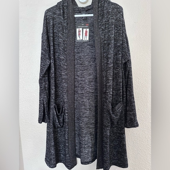 LILDY Open Front Solid Hoodie Cardigan Sweater L/XL Long Black & Gray Pockets - Picture 4 of 15